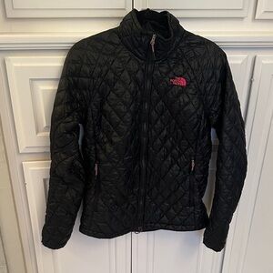 The North Face Women's Black Puffer Jacket with Pink Accents